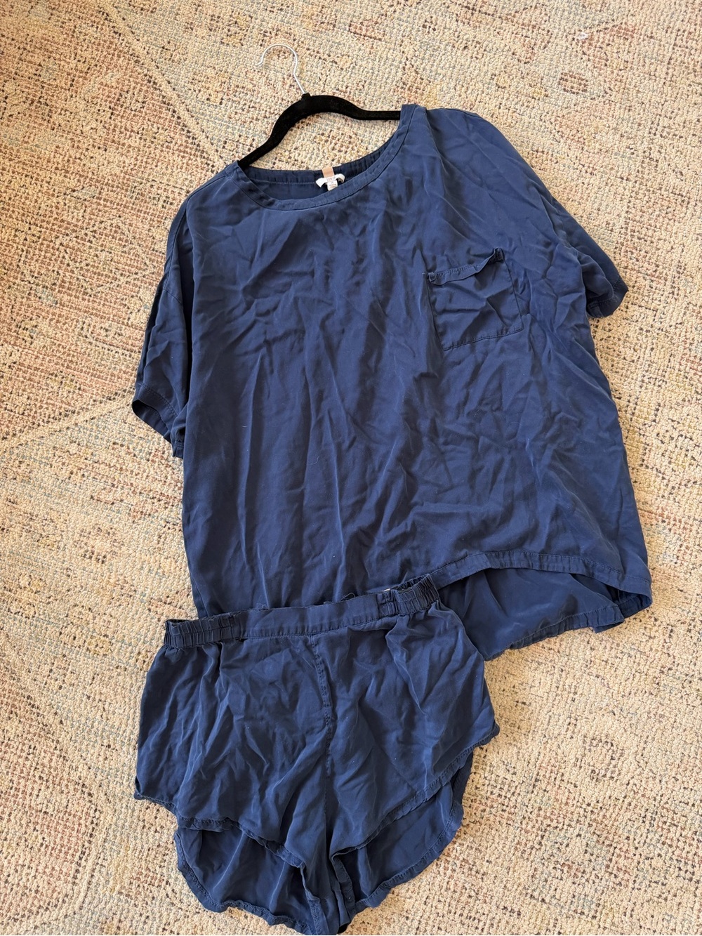 lunya Navy Blue Short Sleeve Top & Shorts Pajama Set